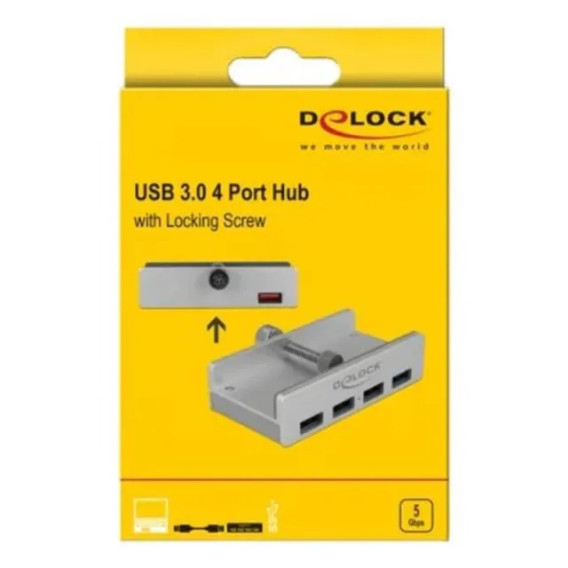 DeLOCK External USB 3.0 4 Port Hub with Locking Screw USB hub - 4 ports - Sølv
